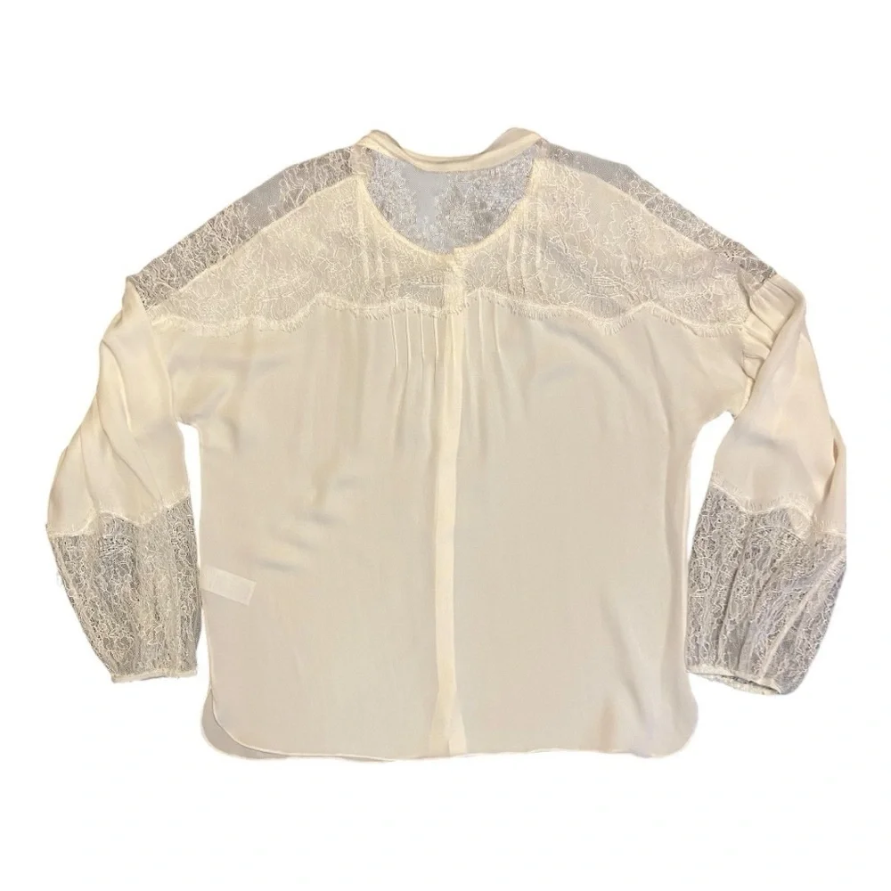 Kobi Halperin Valentina Balloon Sleeve Ivory Silk Blouse with Lace - Picture 1 of 14